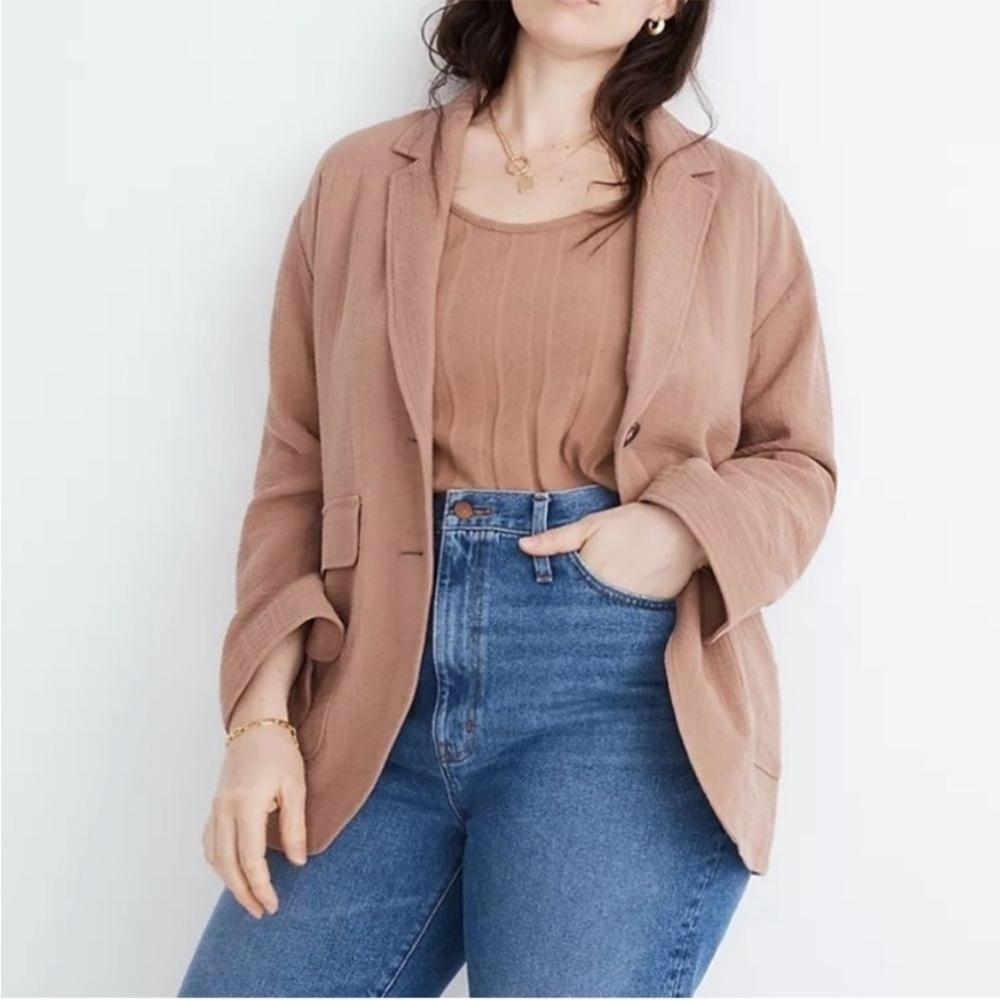 Madewell Cotton Linen Relaxed Larsen Blazer Small faded earth pink tan